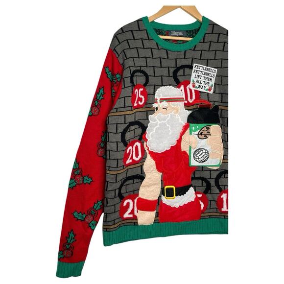 33 Degrees Sweater Mens XL Ugly Christmas Holiday Workout Kettlebell Buff Santa - Picture 5 of 12